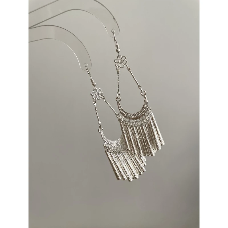 不晚手作 铜合金耳饰 摇曳仿银现代感时髦长耳环民族新中式耳夹