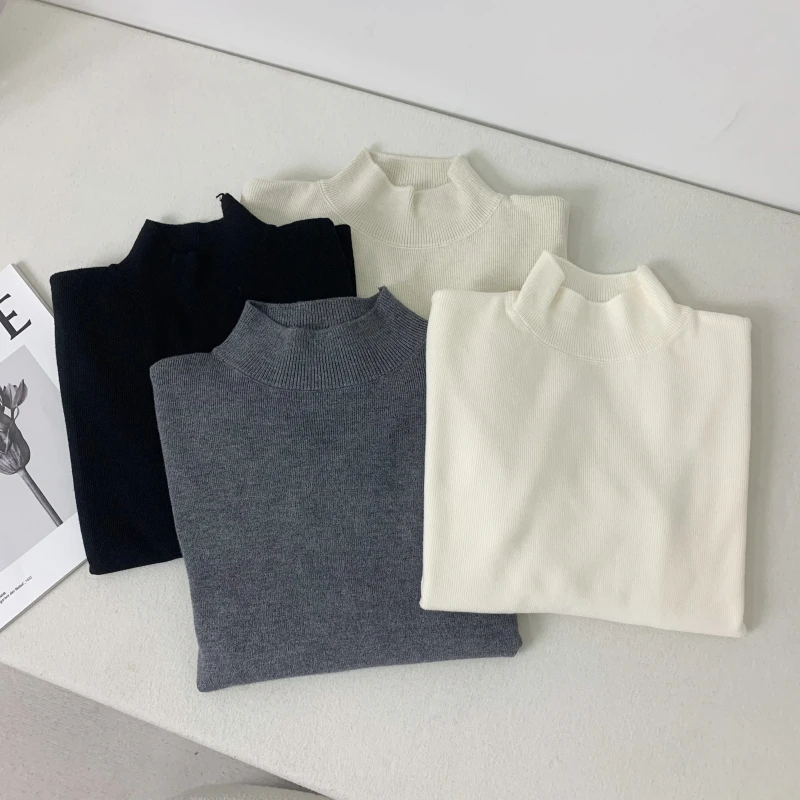 安迪绒半高领打底衫 简约内搭显瘦百搭针织打底衫女