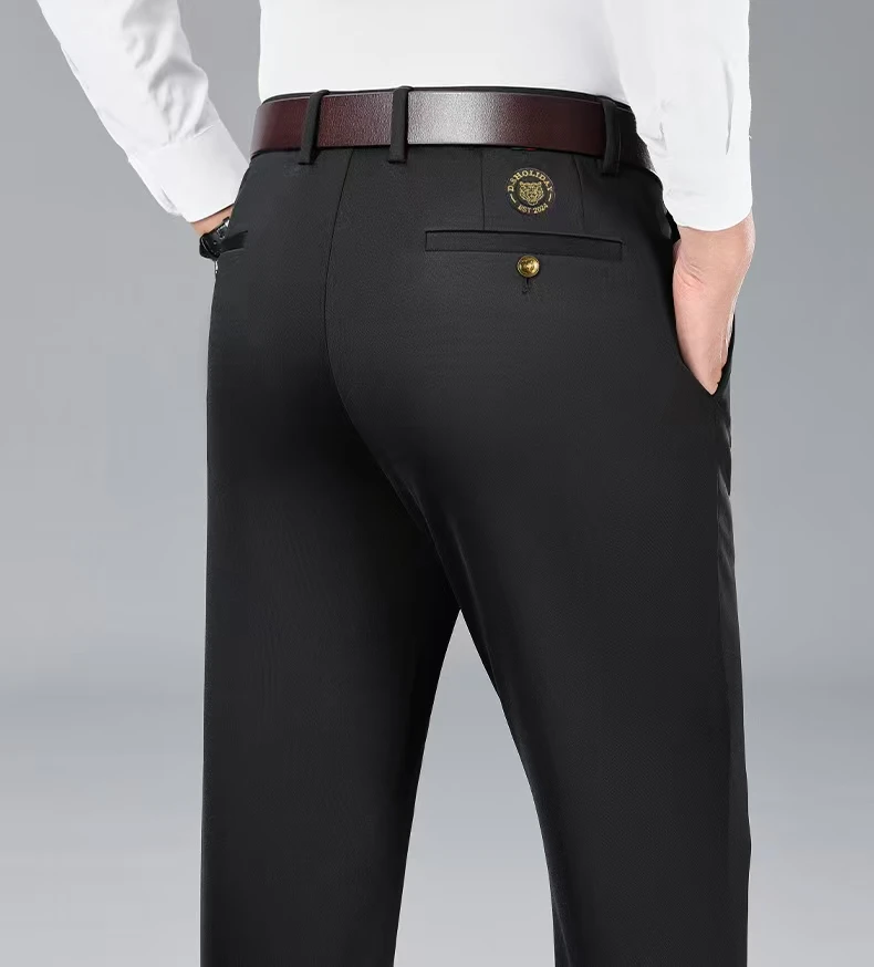 春秋男士弹力高档加绒休闲裤加厚虎头直筒裤高腰深档宽松轻奢裤子