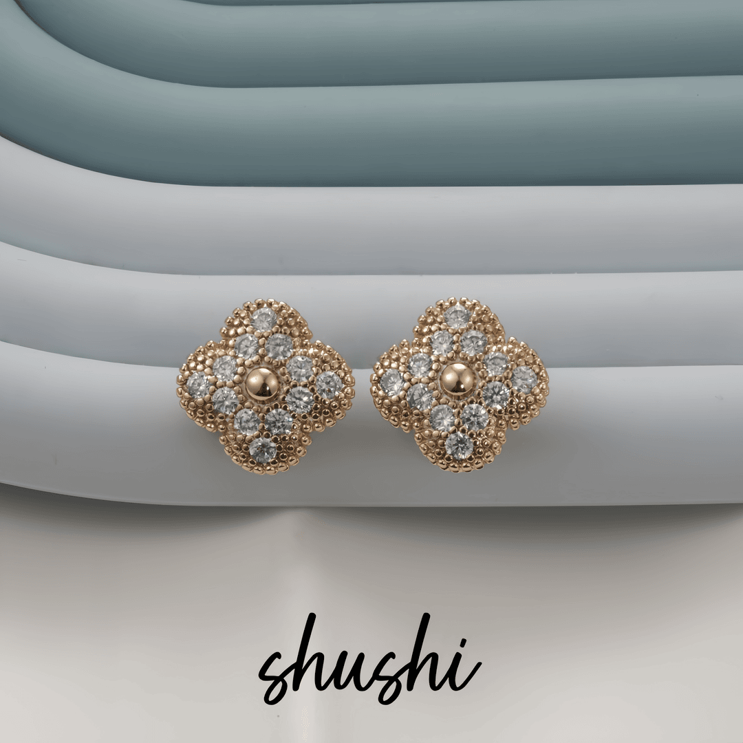 铜合金锆石耳饰 时尚经典轻奢镶嵌百搭耳环5218