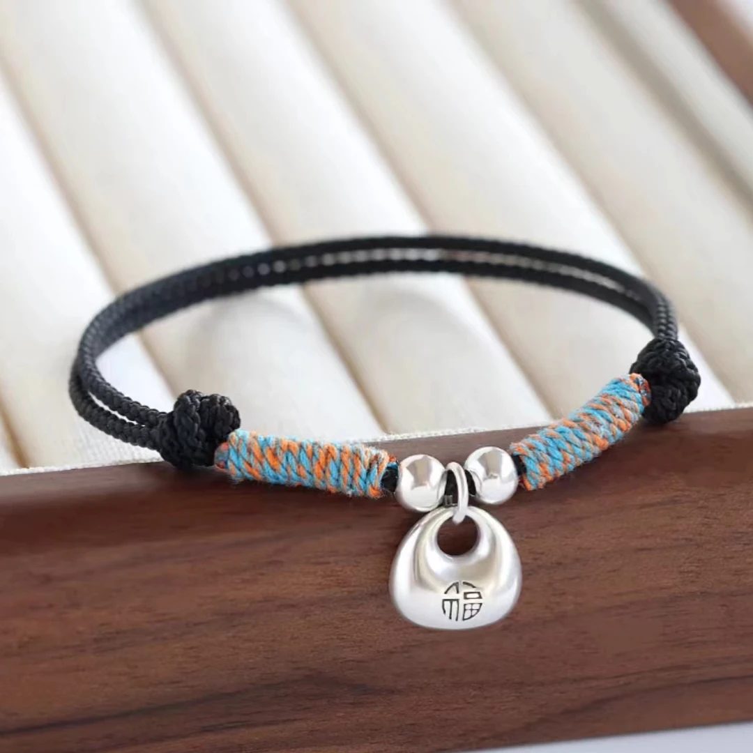 合金项链 国风复古平安锁女手绳平安福银坨坨