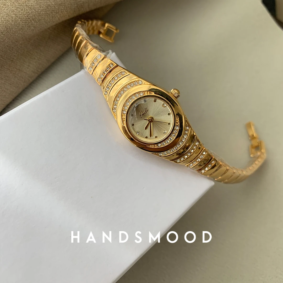 handsmood 镶钻圆形小表盘小金表轻奢时尚精致女士手表链条表160