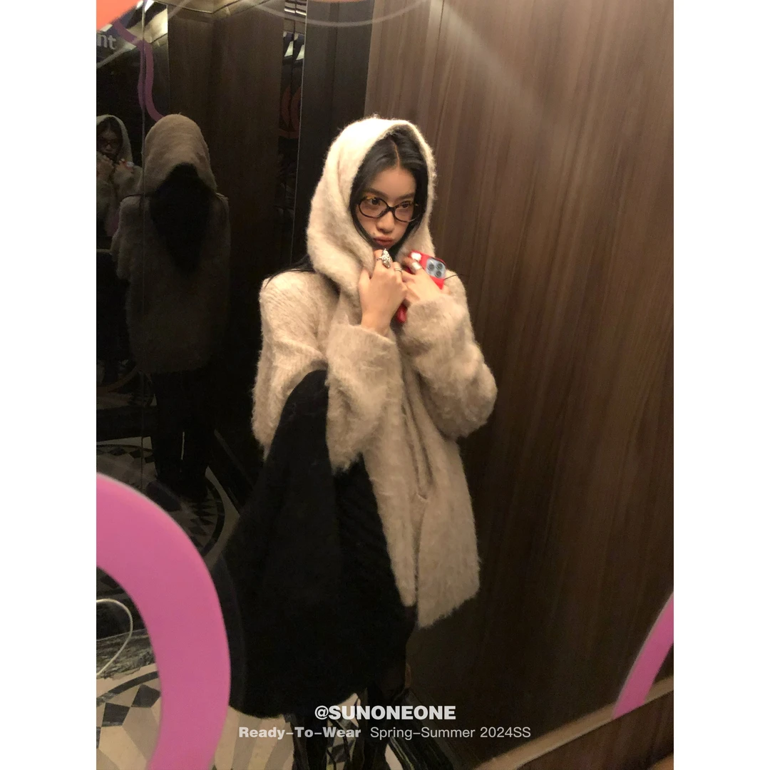 SUNONEONE  H0573A毛边长袖针织开衫女秋季V领百搭显瘦毛衣外套