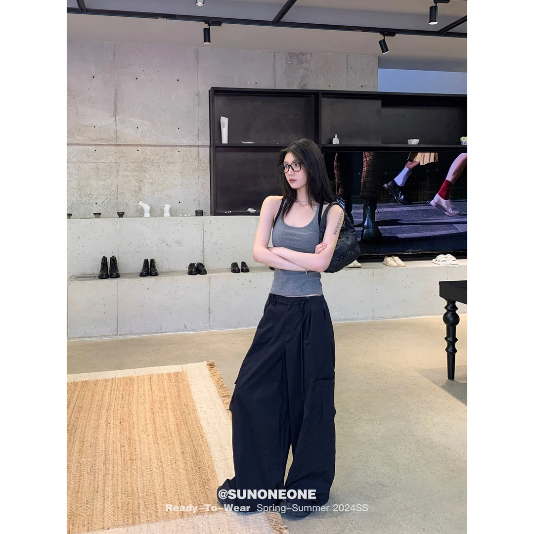 SUNONEONE H0445K气质小众设计感阔腿裤冬季女款松弛感休闲工装裤