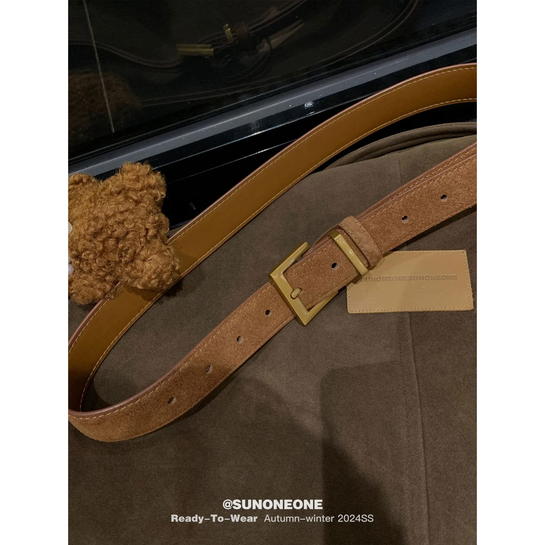 SUNONEONE  真牛皮古铜色腰带女秋季新款百搭时尚小众腰带D0032S