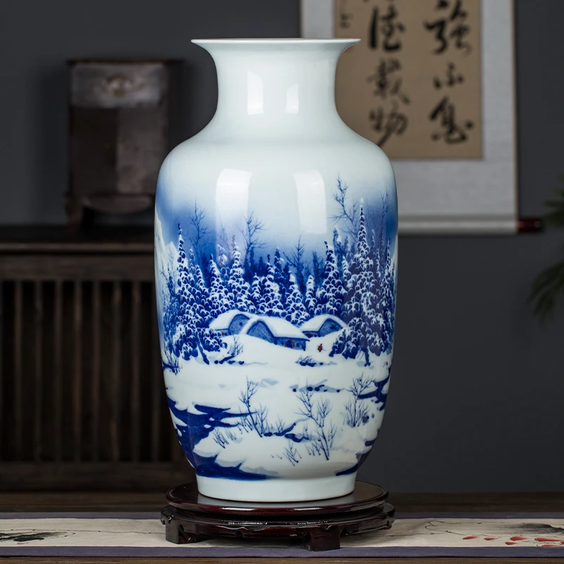 景德镇陶瓷器青花瓷客厅插花瓶装饰摆件家居玄关电视柜乔迁工艺品