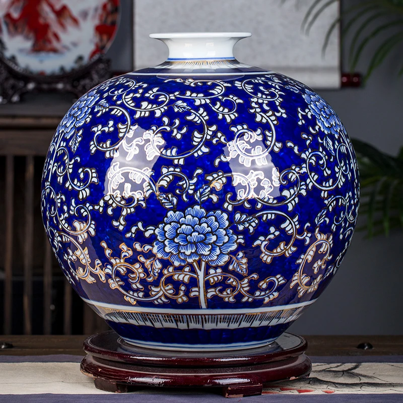 景德镇陶瓷器新品中式手绘描金石榴瓶家居客厅书房装饰工艺品摆件