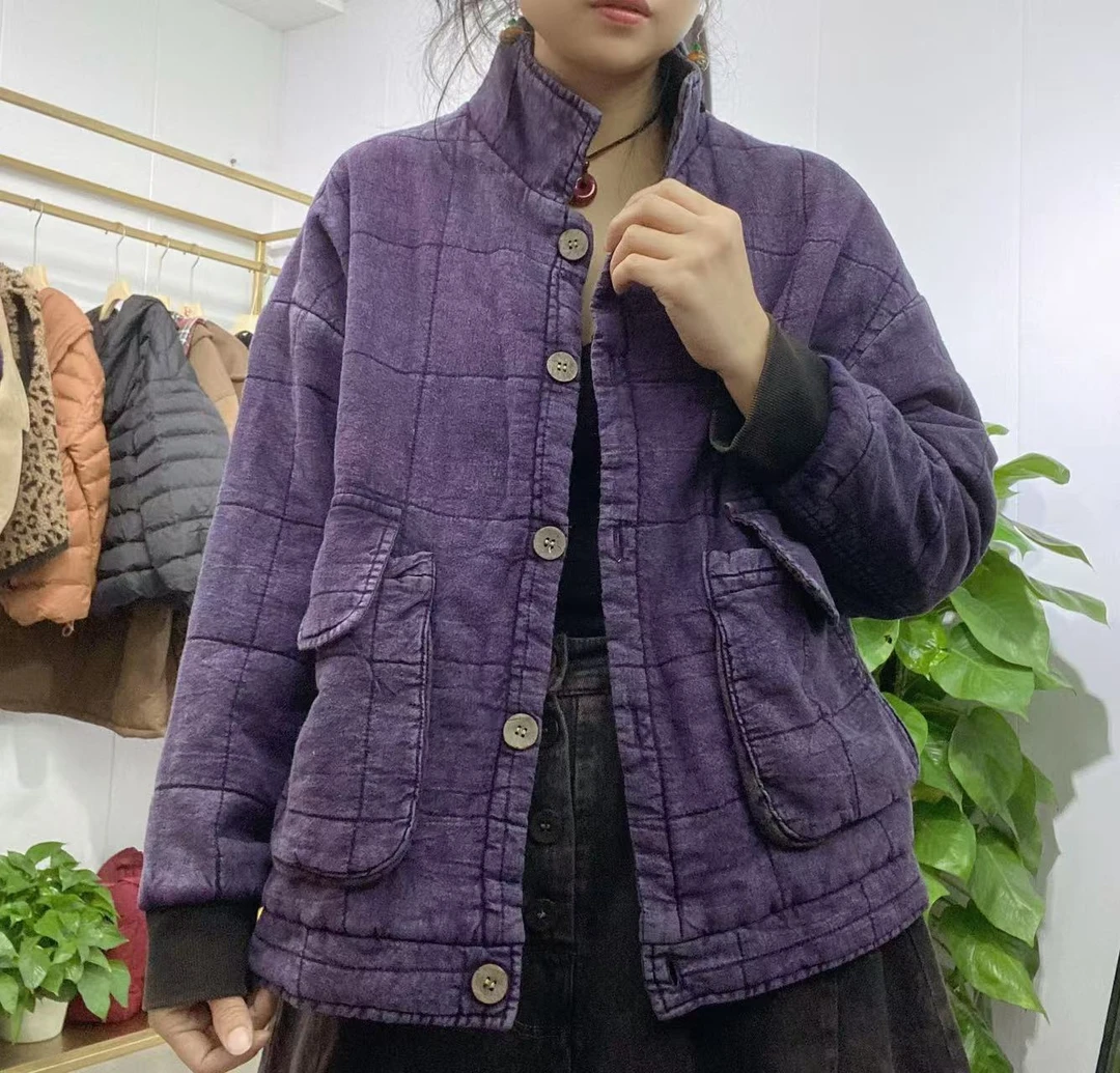 亚麻炒色大口袋棉衣0822380