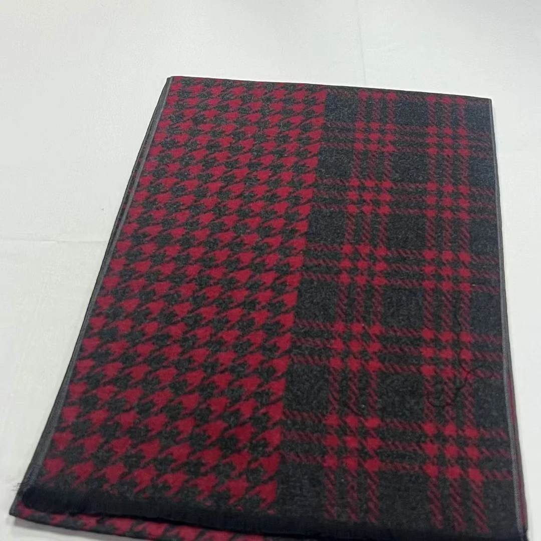 拉绒围巾-千鸟红条  30*180cm长巾