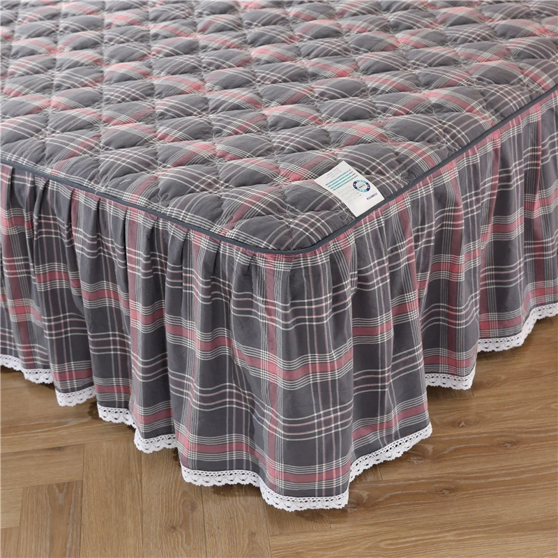 A类全棉床裙单件加厚夹棉水洗棉防滑床罩带裙边四季通用罩床简约