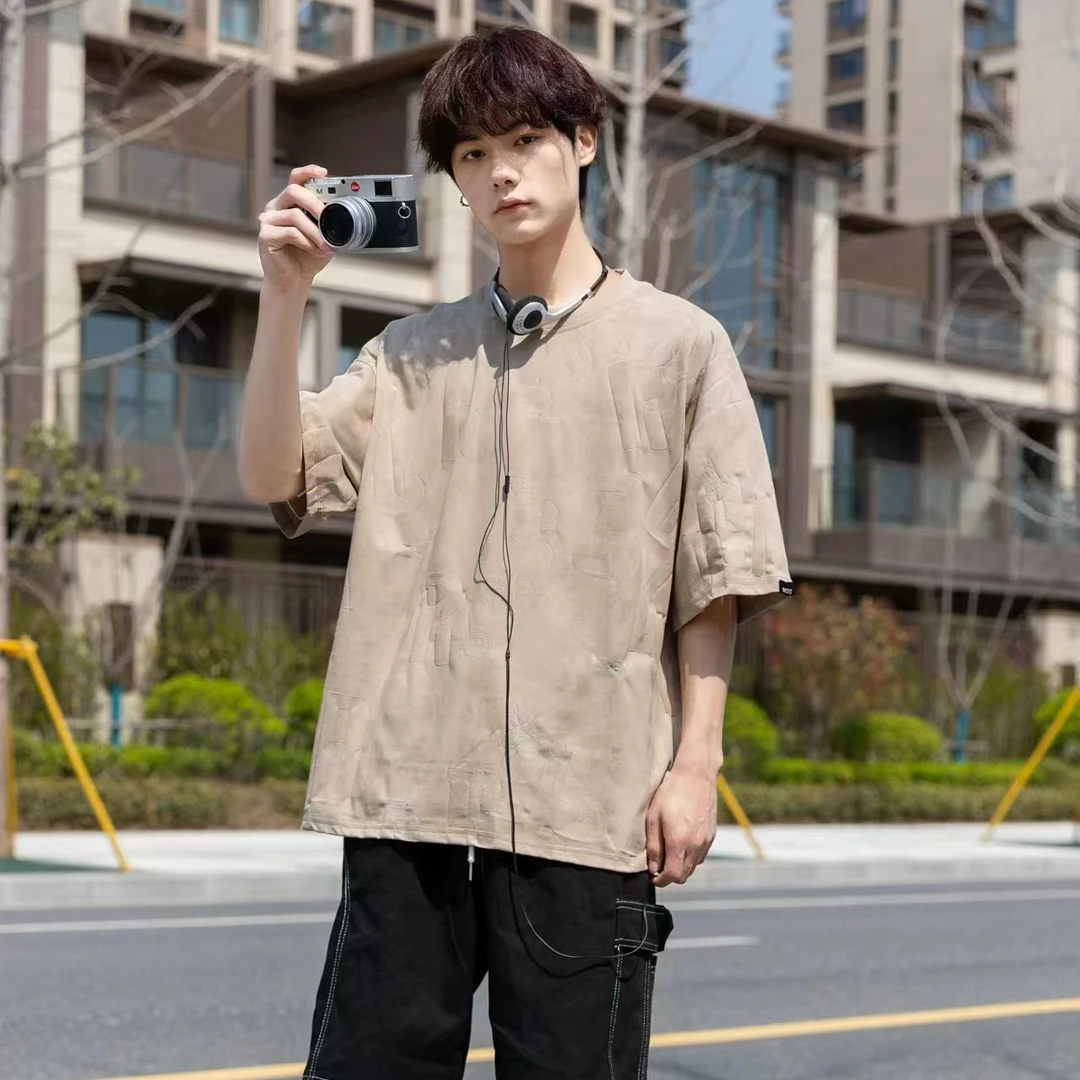 6675 卡其 青少年潮牌针织短袖