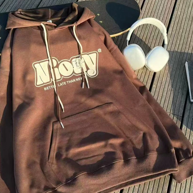 2406咖色童装卫衣连帽宽松带帽百搭