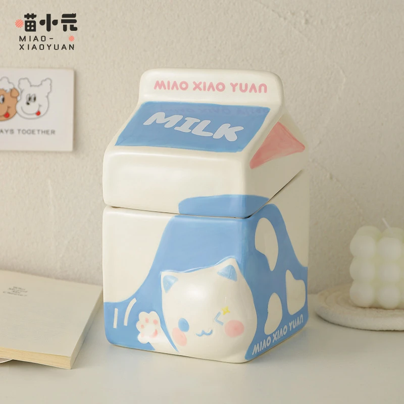 喵小元|牛奶套装猫碗陶瓷猫粮碗狗碗食盆猫咪饭碗斜口碗宠物用品