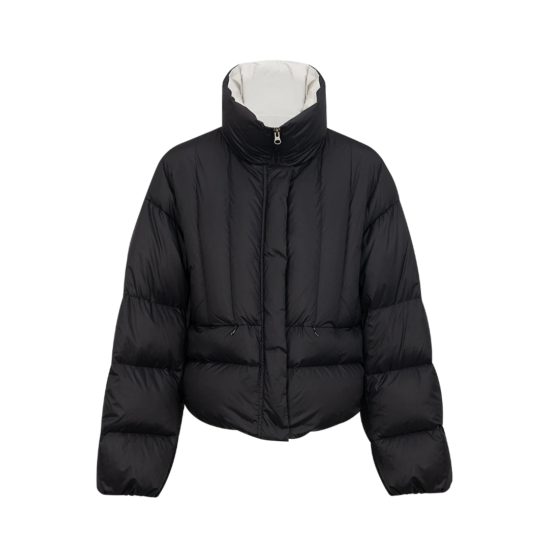 春衫【北欧假日】竖条双拉链立领轻盈撞色白鹅绒时尚羽绒服23FJ136