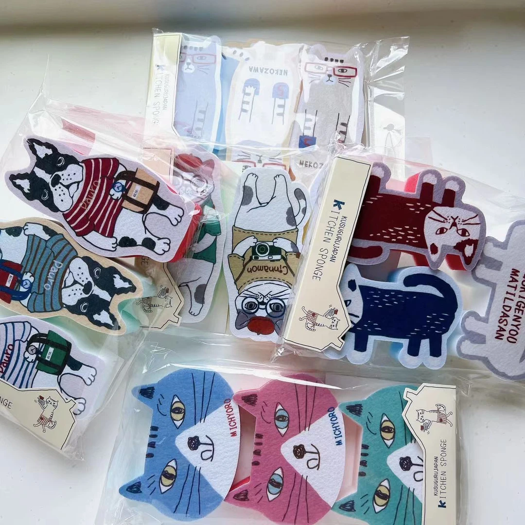 Kusuguru可爱双面家用吸水除污清洁海绵洗碗棉一组3个装 067023