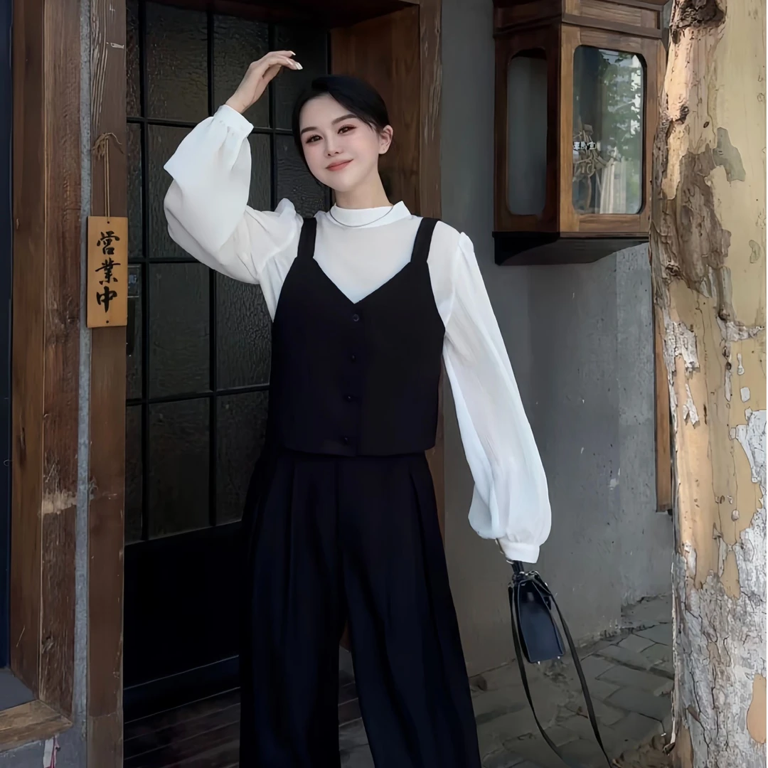 【水波温柔】秋季春秋气质洋气时尚宽松减龄上衣+裤子套装两件套