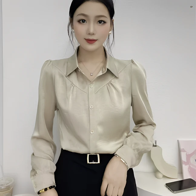 衬衫女2025春季新款时尚百搭显瘦气质减龄上衣设计感小众长袖衬衣
