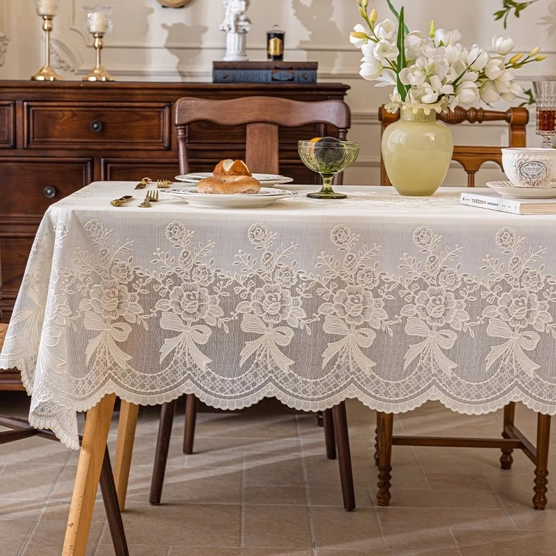 高级感桌布防水防油免洗防烫长方形餐桌布茶几垫台布家用蕾丝轻奢