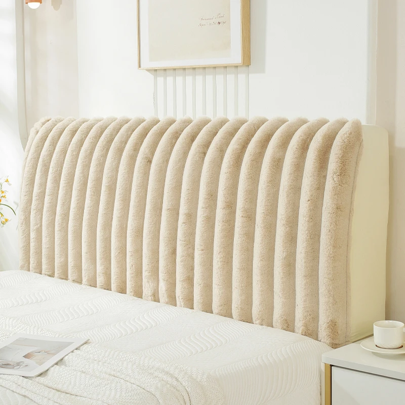 新款短毛绒软包床头套罩纯色简约百搭全包床头罩木床靠背软包通用