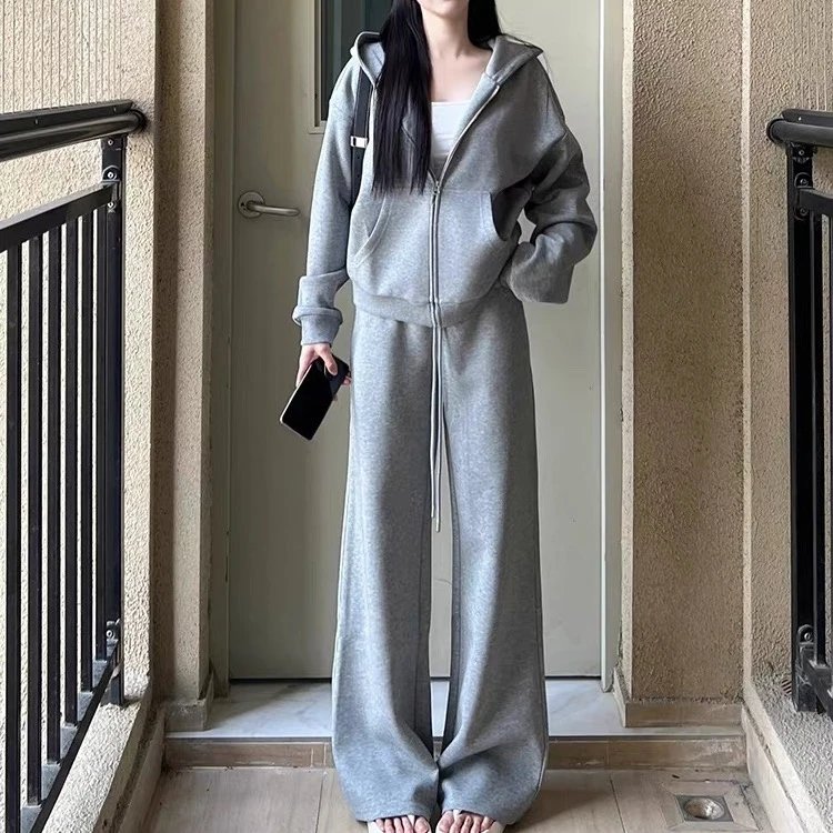 高级感网红运动服套装女秋冬欧货休闲灰色卫衣两件小香风炸街减龄