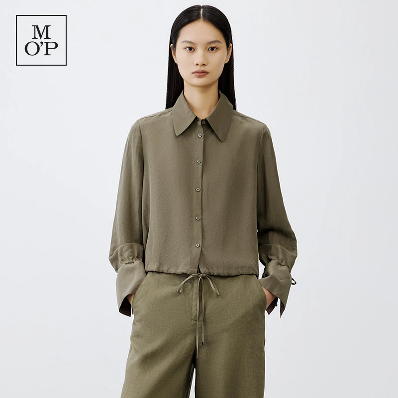 Marc O'Polo/MOP雅丹风翻领下摆抽绳吸湿透气长袖衬衫女士通勤