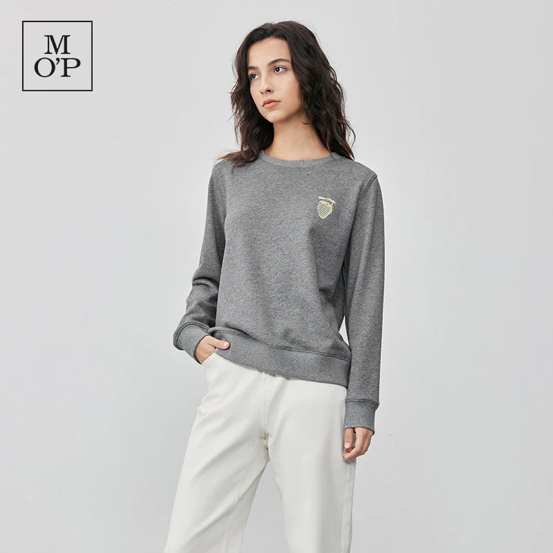 Marc O'Polo/MOP 秋季新款刺绣莓logo圆领百搭正肩套头卫衣女