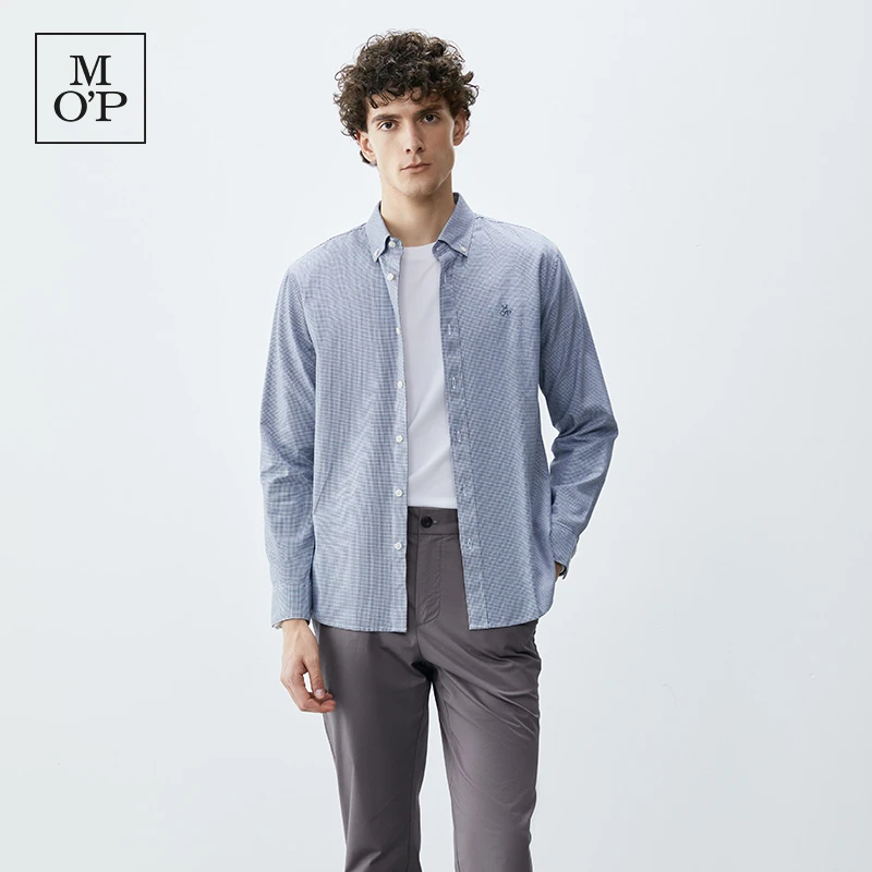 Marc O'Polo/MOP秋季新款商务小千鸟格高织精纺棉休闲长袖衬衫男