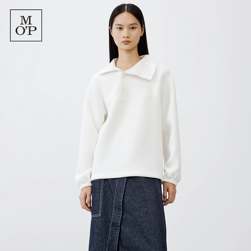 Marc O'Polo/MOP【商场同款】秋季新款斜襟翻领落肩休闲卫衣纯色女