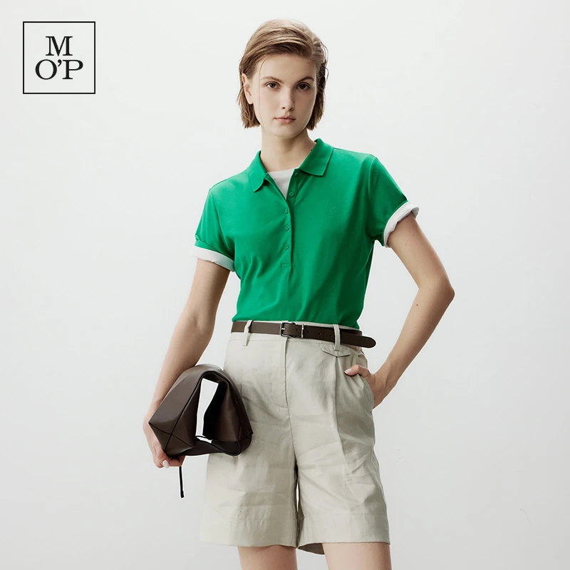 Marc O'Polo/MOP【欧若风】纯色简约休闲翻领修身短袖Polo衫女士