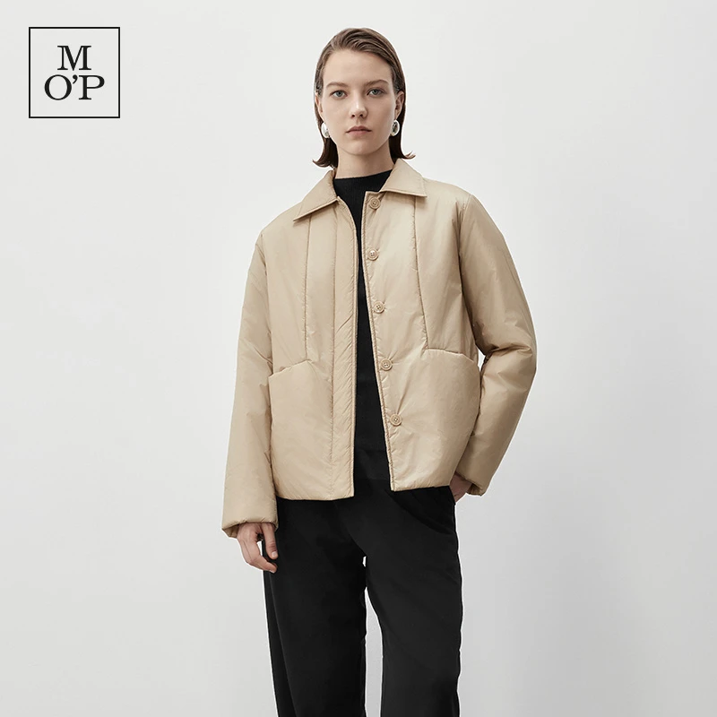 Marc O'Polo/MOP秋季新款简约休闲衬衫领棉服秋冬通勤翻领外套女