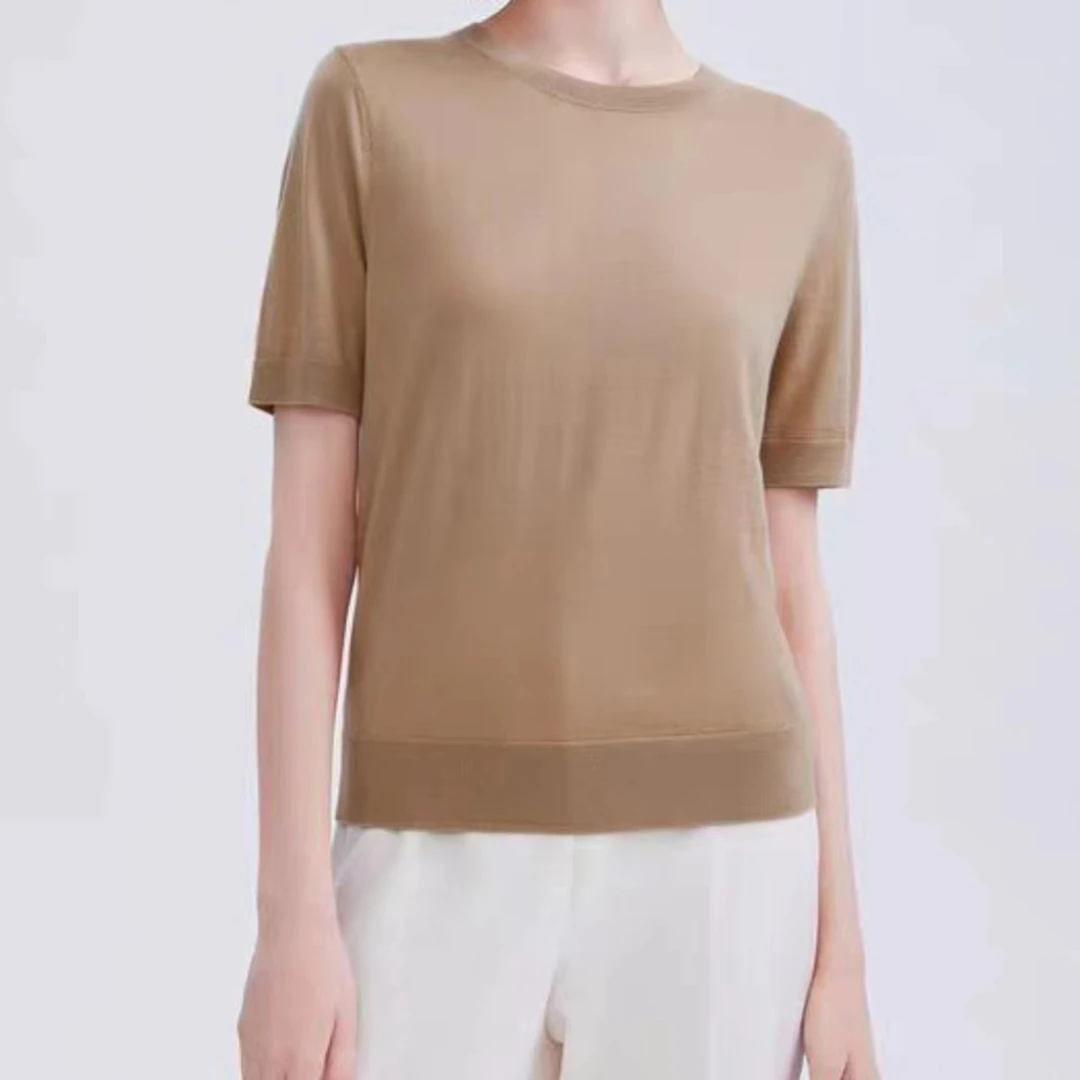 新款圆领基础毛衣针织衫夏季休闲百搭T恤纯色套头短袖上衣女夏季