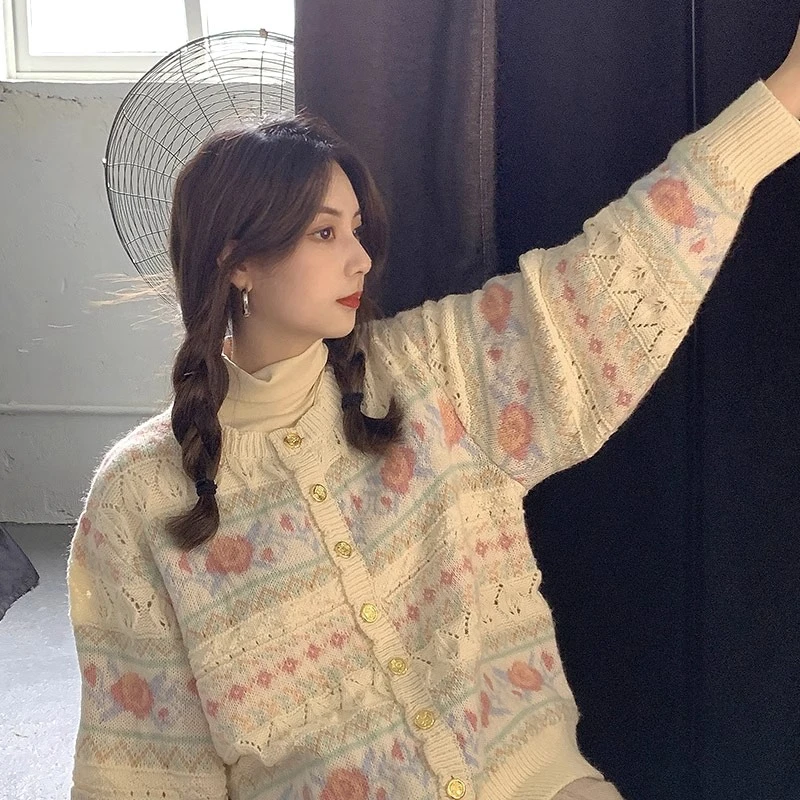 复古日系毛衣女春秋2025新款软奶慵懒风外穿宽松百搭针织开衫外套