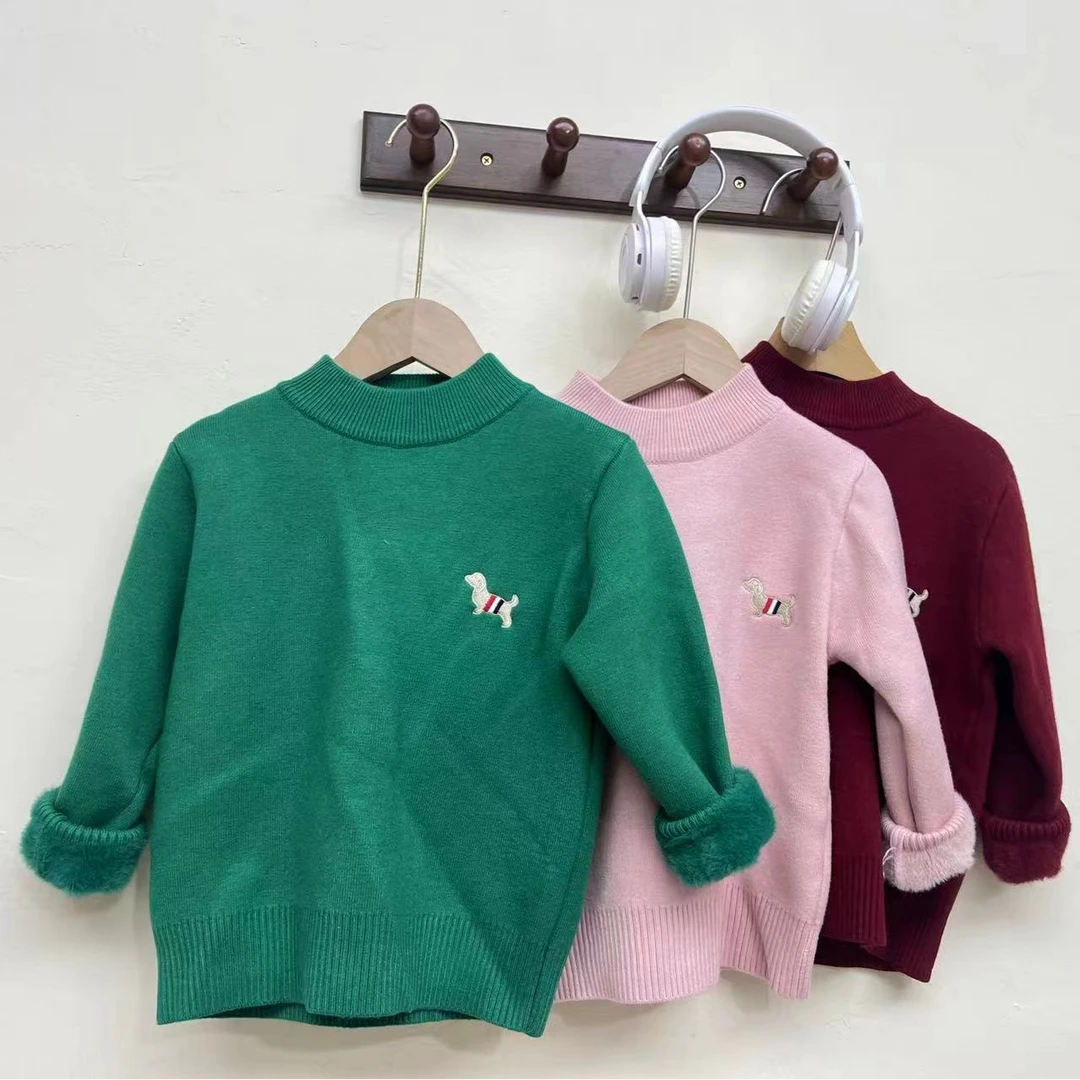 冬季男女童一体绒水貂保暖套头针织毛衣