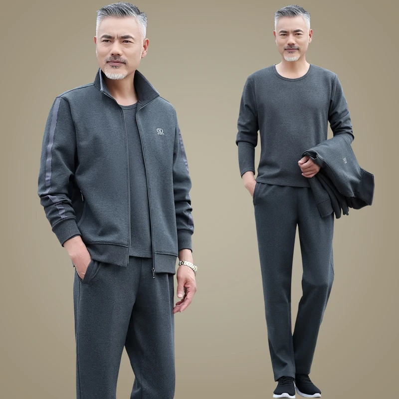 中老年休闲运动服套装男士春秋季老年人爷爷爸爸装中年男装三件套