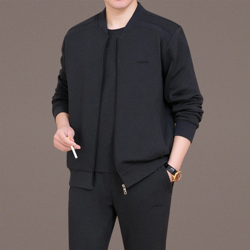 春秋季中老年人休闲运动服套装男士大码宽松运动装中年男装爸爸装