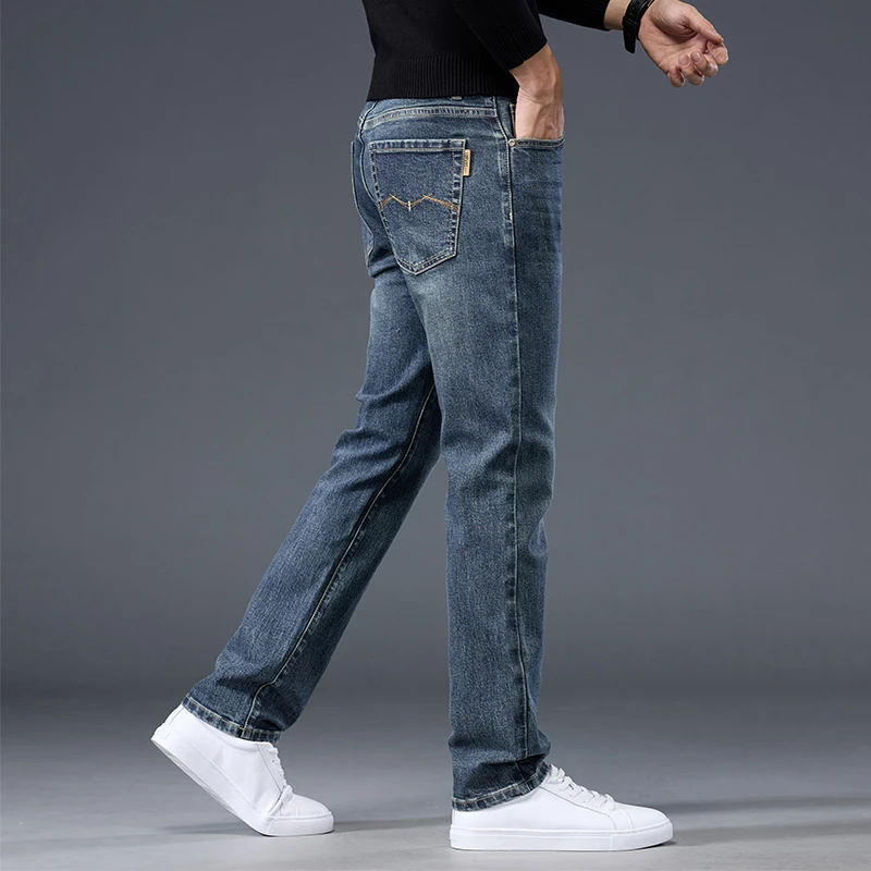 春夏款高端潮牌男士牛仔裤修身直筒韩版潮流时尚蓝灰色休闲长裤子