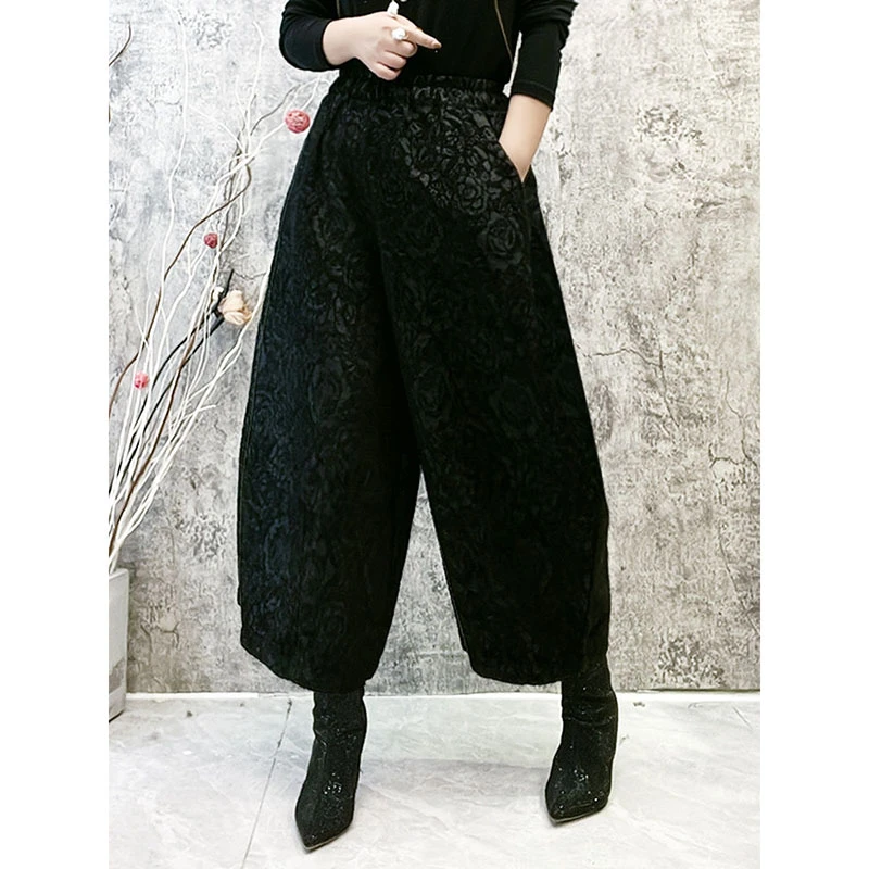921阔腿裤宫廷风雪尼尔宽松个性九分裤提花大码休闲裤新