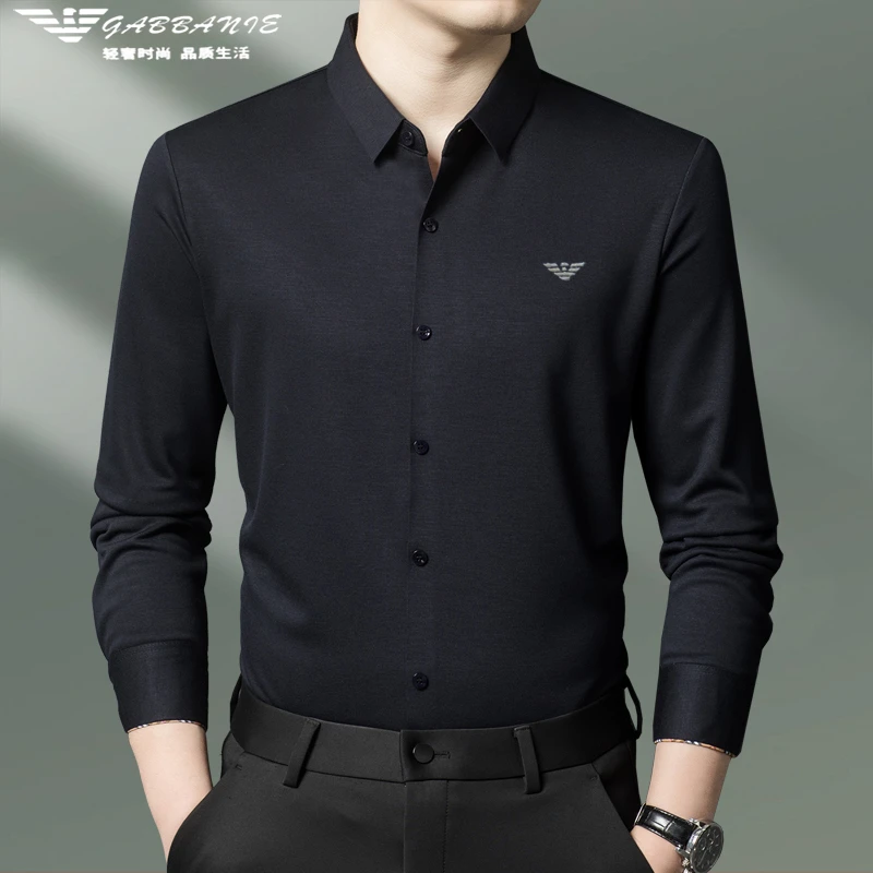 【绵羊毛】GABBANIE长袖衬衫男士衬衣轻奢时尚休闲无痕商务打底衬衣
