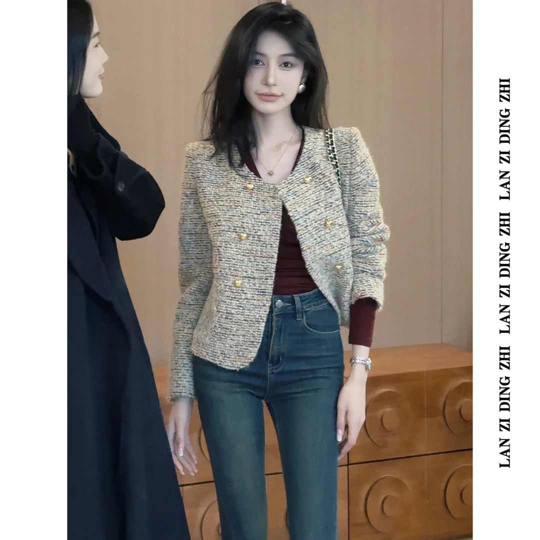 「精致感」气质千金高级感双排扣设计气质圆领设计呢子小香风外套