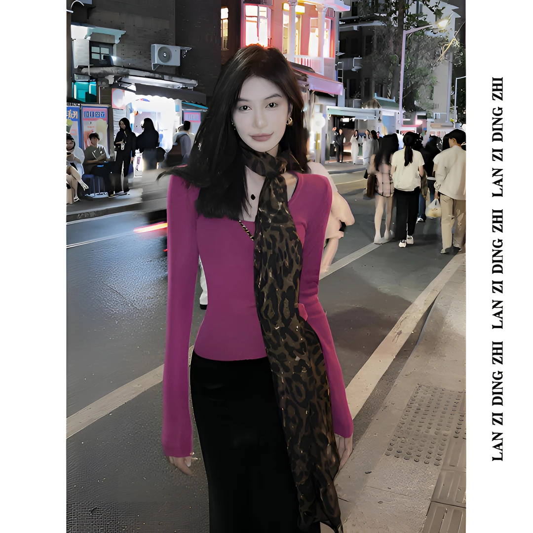 「告白计划」简约设计感U领修身显瘦百搭纯色打底衫针织长袖上衣