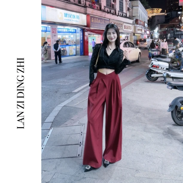 「花晨月夕」复古港风直筒阔腿西装裤小众设计显瘦西装裤
