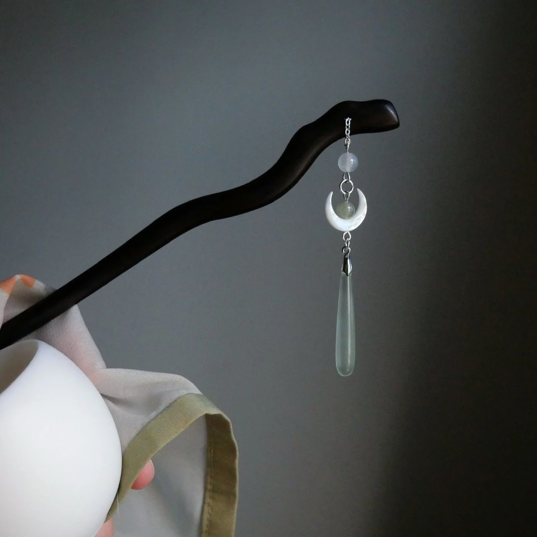 非金属木质发饰 月升沧海中国风新中式水滴发簪子盘发简约流苏