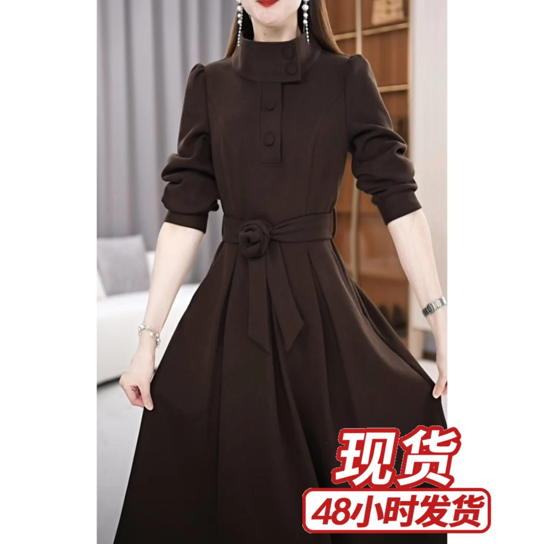 【连衣裙】韩版秋冬立领气质显瘦连衣裙M-4XL