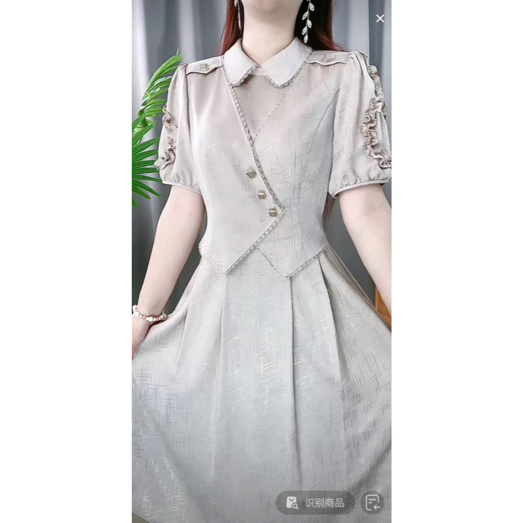 OS-24A145-2气质新中式POLO领中长款夏季假两件连衣裙M-5XL