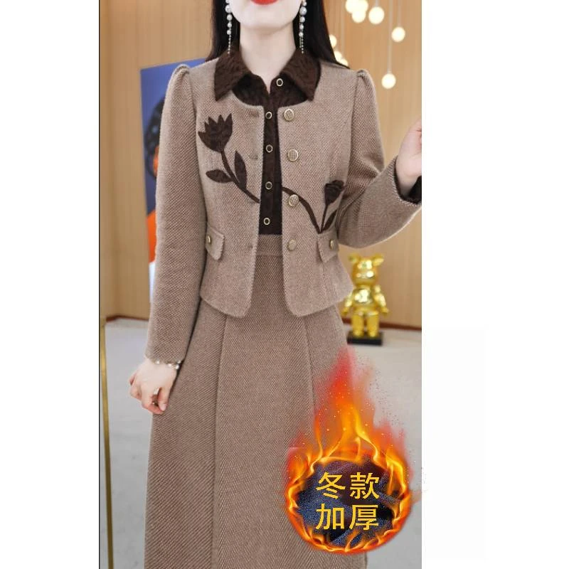 现货【两件套 】秋冬季加绒西装领显瘦减龄通勤洋气两件套套装M-4XL