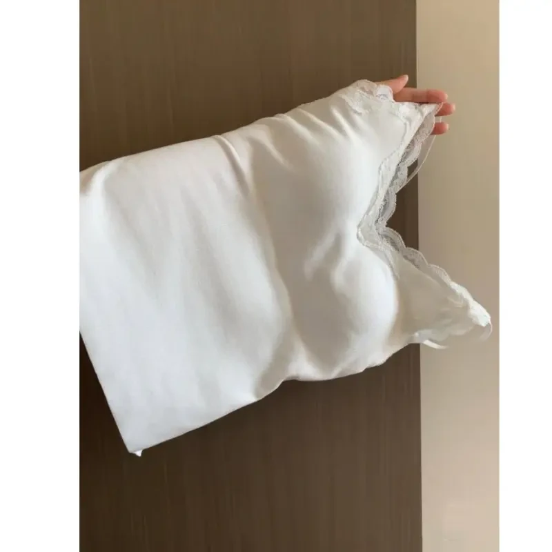 2024秋冬新款女磨毛保暖背心带胸垫免穿文胸无袖蕾丝拼接内搭上衣