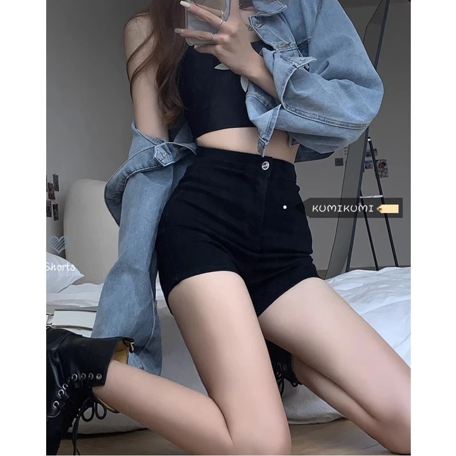 小个子黑色夏季辣妹高腰显瘦A字热裤女外穿紧身超短裤打底短裤