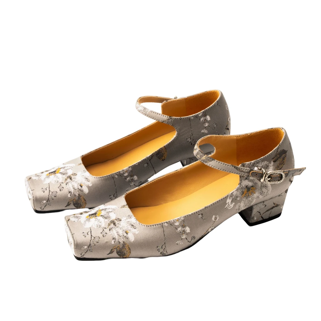 茁冉【单单专属】【枫凉】新中式国风粗跟真皮内里百搭气质软底女鞋