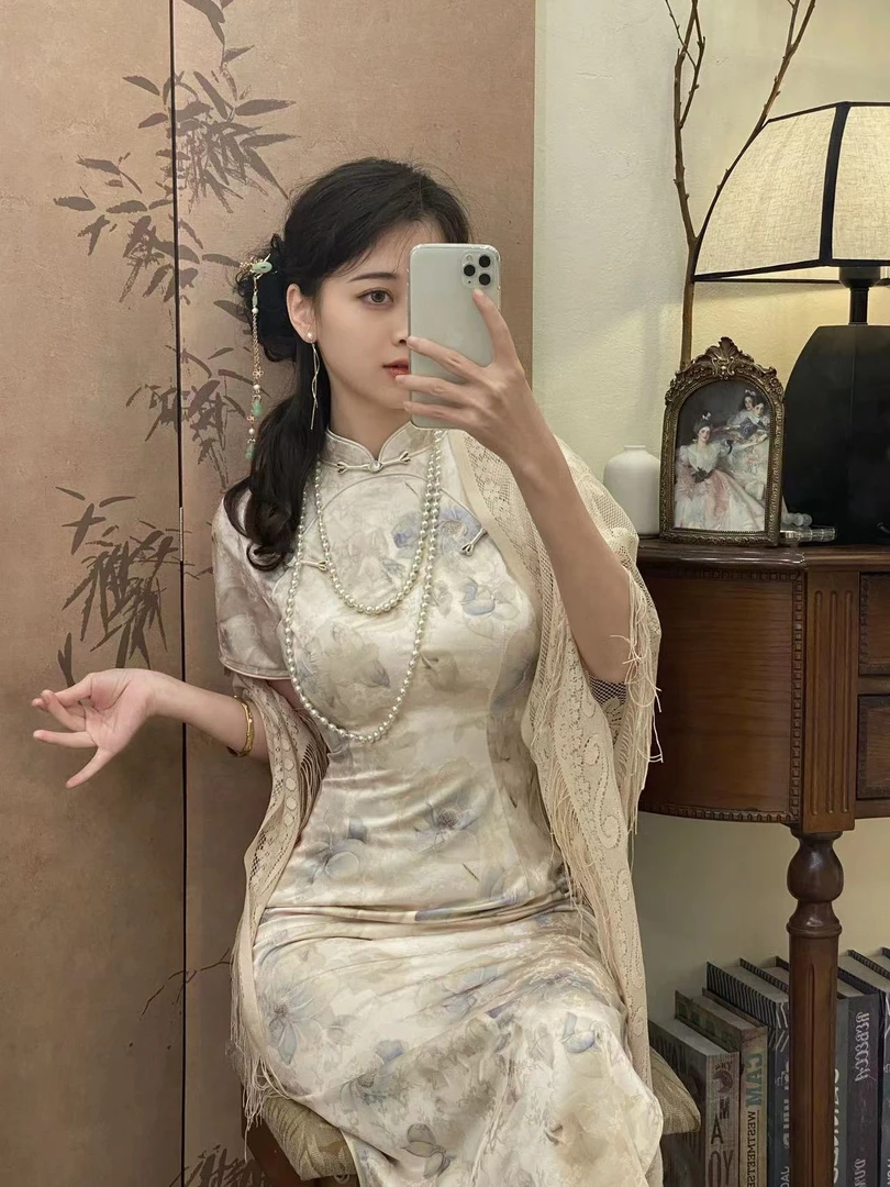 予溪定制【白薇】春夏日常温柔气质复古修身显瘦优雅改良旗袍连衣裙