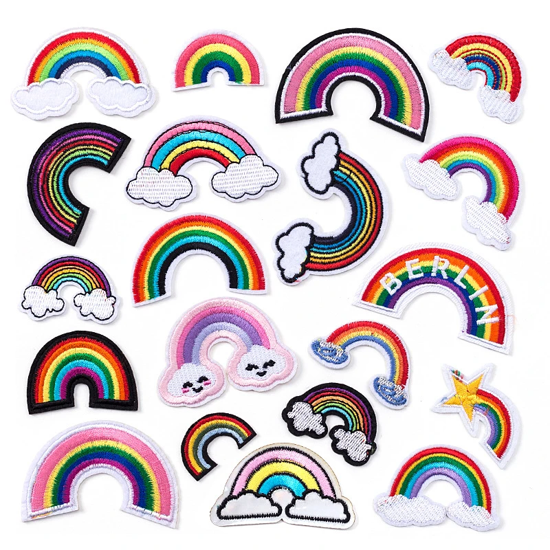 小彩虹刺绣布贴卡通云朵电脑绣花章仔装饰片熨烫热熔胶破洞补丁贴